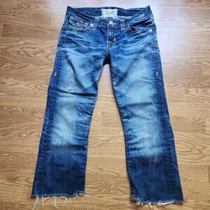 Big Star Liv Jeans Womens Size 29 Cut Off Cropped Low Rise Distressed Embroider